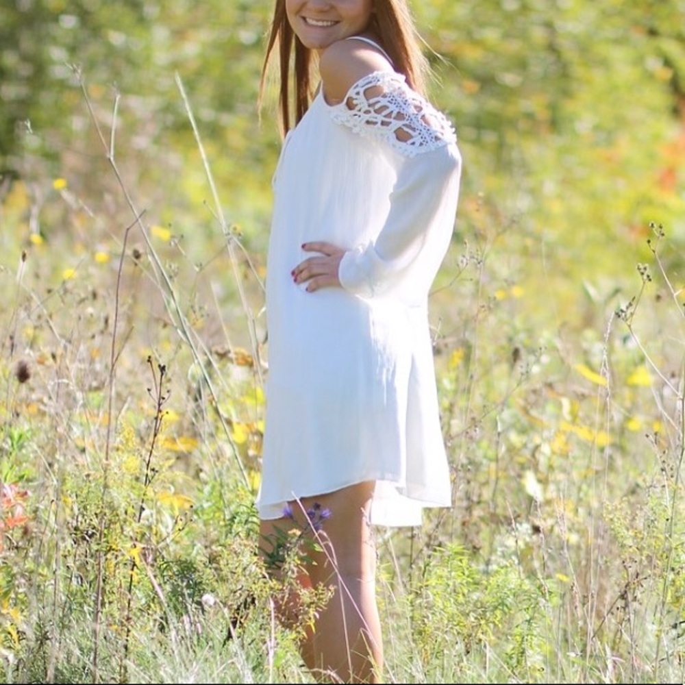 White open shoulder dress